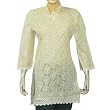 Womens Cotton Long Sleeve Top Blouse Chikan Embroidery Size M
