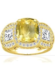 14K Yellow Gold Cushion Cut Yellow Sapphire Ring With Sidestones
