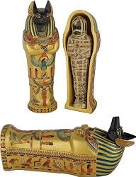 Large Anubis coffin with mummy inside - 8"L