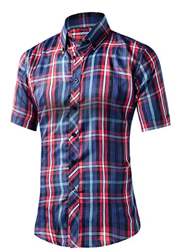 Generic Mens Plaid Woven Short Sleeve Shirt With Plaid Patterns