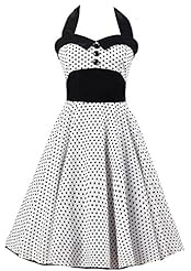 Polka Dot Print Halter Cocktail Cotton Bridesmaid Dress/Party Dress 