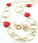 Gold Tone Red Long Link Necklace Earring Fashion Jewelry Set 36"