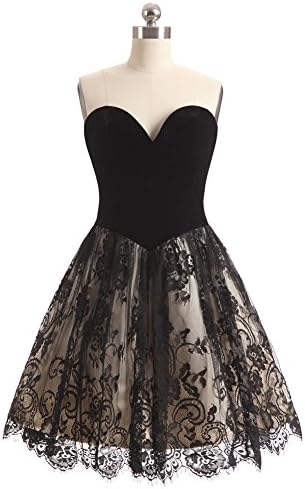 Dreamdre Women's Sweetheart Velvet Corset Princess Skirt Lace Homecoming Dress Black US8