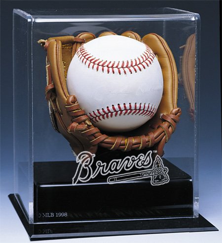 ATLANTA BRAVES AUTOGRAPH BASEBALL DISPLAY CASE w/ GLOVE