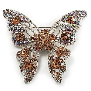 Dazzling Citrine Swarovski Crystal Butterfly Brooch (Silver Tone) by