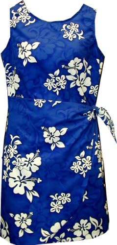 Pacific Legend Girls Shadow White Hibiscus Sarong Dress Blue 12