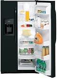 Review GE  / GE GSF25LGWBB 25.4 cu. ft. Side by Side Refrigerator with 3 Glass Shelves, Gallon Door Storage, Freshness Center and External Water/Ice Dispenser & Temperature Controls: High Gloss Black