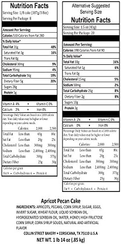 Sliced Regular Apricot Pecan Cake 1 lb. 14 ozs. Collin Street Bakery