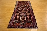 IMAGE OF 3'3 x 8'8 Navy Blue Persian Hand Knotted Wool Hamedan Runner Rug