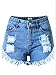 Metee Dresses Women's Blue High Waist Ripped Hole Washed Denim Shorts