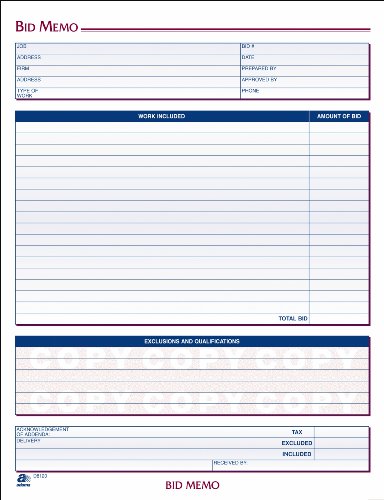 Adams Bid Memos, 8.38 x 11.44 Inches, White, 50 Sheets (D8120)