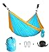 CUTEQUEEN TRADING Double Nest Ultralight Portable Outfitters Parachute Nylon Fabric Hammock for Travel Camping,Backpacking,Kayaking,Color: Sky Blue/Golden