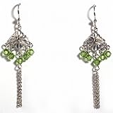 Sterling Silver Earrings with Green CZ - Size: 58mm