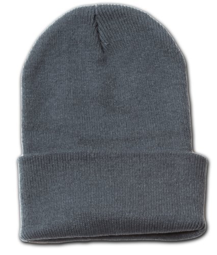 Blank Long Cuff Beanie Cap (Choose Many Colors Available), Heather Charcoal