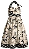 Bonnie Jean Girls 7-16 BLACK WHITE FLORAL DOT SHANTUNG HALTER Special Occasion Wedding Flower Girl Easter Pageant Party Dress