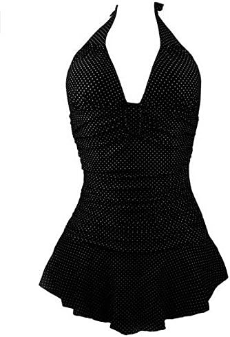 Suprise You Women's Vintage Polka Dot One Piece Swimsuit Black L