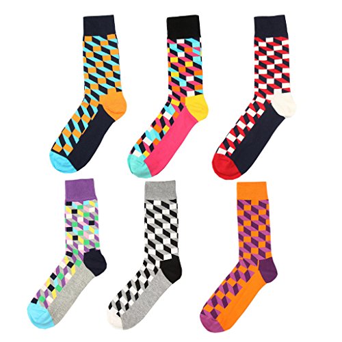 Zmart Men's 6 Pairs Casual Cotton Argyle Colorful Crew Socks