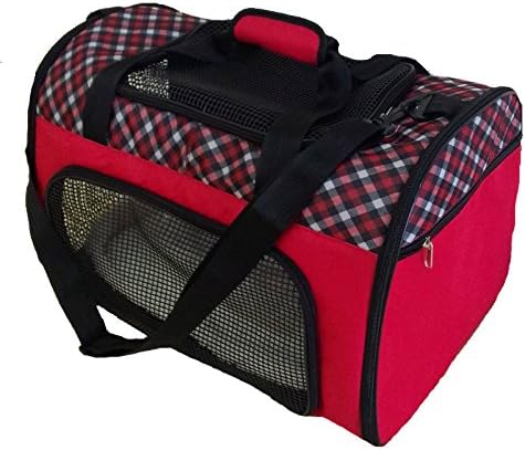 Pet Carrier Airline Approved For Dogs and Cats up to 20lbs by Magnolia Pets. Best Alternative To Crate or Cage, This Safe Soft-Sided Canvas Bag Includes Mesh Windows For Air (Plaid, Red).