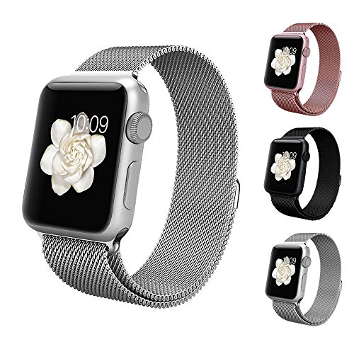 アップルウォッチ バンド Apple watchベルト マグネット 式 ミラネーゼループ BRG ステンレス 留め金製 メッシュ ベルト ( 38mm , シルバー )