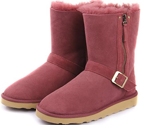 MINISHEEPS Women/Girl's Classical Style Size Zipper Sheepskin Buskin Boots Red,6.5