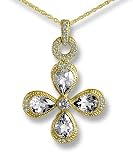Jewelry : Pear Stone Flower Pave Diamond Pendant in yellow gold and white topaz by Zasha Signature Jewelry