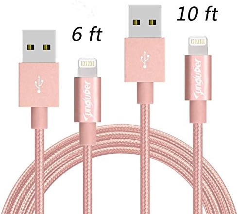 Aonear Lightning Cable 2Pack 6Ft 10Ft 8Pin Rose Gold iPhone Charging Cable USB Data Cable for iPhone 6/6s/6 Plus/5/5c/5s