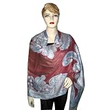 India Jamawar Cutwork Light Wine Berry Pink Reversible Pashmina Shawl 80"x28" Free Shipp