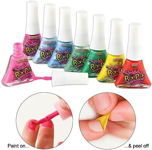 (Set/8) Bo-Po Brush On Peel Off Nail Polish Set With Spill Proof Containers