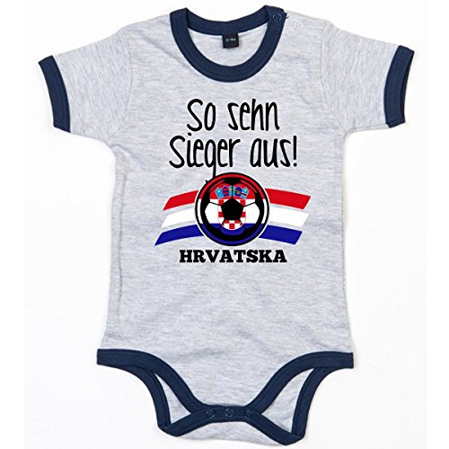 Mikalino Babybody So sehn Sieger aus Hrvatska Kroatien kurzarm ringer, Farbe:heather;Grösse:3-6 Monate