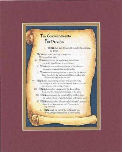 Touching and Heartfelt Poem for Inspirations - Ten Commandments for Parents Poem on 11 x 14 inches Double Beveled Matting (Burgundy)