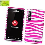 Hot Pink Zebra on White Background, Rubberized Coated Surface Hard Plastic Case Skin Cover Faceplate for Verizon Motorola Droid 3 XT862 + Peace Charm and Strap Combo (G-129)