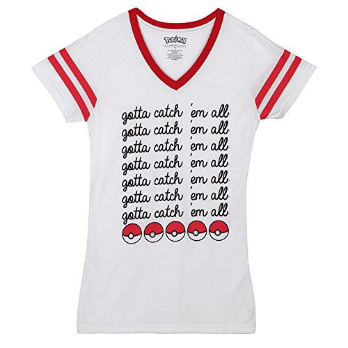 Pokemon Gotta Catch 'Em All Juniors V-Neck T-Shirt - White (Medium)