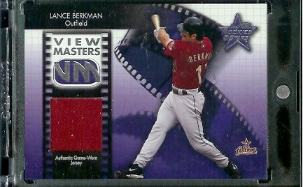 2002 Leaf Rookies & Stars View Masters Lance Berkman Game Worn Jersey #ed/100 Houston Astros Baseball Card - Mint Condition - In Protective Screwdown Case!