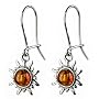 Certified Genuine Honey Amber and Sterling Silver Flaming Sun Very Small Earrings