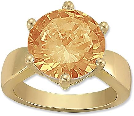 Blue Apple Jewelry 14K Yellow Gold Filled Solitaire Round 6.50 Carat Lab Synthetic Amber Champagne Light Topaz Wedding Engagement Anniversary Gift