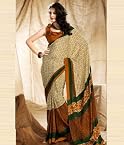 Aalya- Cream and Musturd printed saree