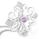 14k White Gold Fleur de Lis Style Diamond Pendant with Pink Sapphire Center