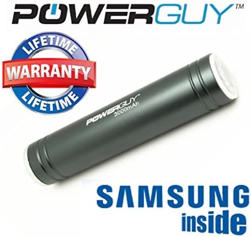 PowerGuyTM Ultra Compact Mini Portable Charger - Lipstick-Sized External Battery 3000mAh Power Bank - **FREE** Carrying Case and USB to Micro-USB Cable Included - for Apple iPhone 5S, 5C, 5, 4S, iPad, Air, Mini, Samsung Galaxy S4, S3, Note, Nexus, LG, HTC, HTC One, Moto, Nokie Lumia 520, 1020 and most other Smartphones. Portable Battery Charger with LED Flashlight, Portable Phone Charger, USB Battery, Rechargeable Battery Backup, External Charger, USB Battery Charger - **GENUINE SAMSUNG Li-On Battery Inside - **LIFETIME REPLACMENT WARRANTY** - - Get The Coolest Brand for Him and Her! (Gun Metal Grey)
