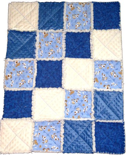Handmade Patchwork Baby Blanket - Blue/White Puppy
