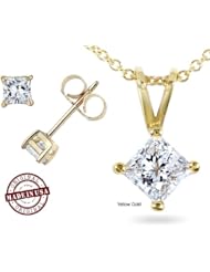 Princess Cut Diamond Stud with accessories Premium Quality in 10K Yellow (0.30ctw G-H Color SI1 Clarity)- Free Shipping