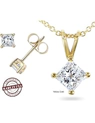 Princess Cut Diamond Stud with accessories Prime Quality in 14K Yellow (0.60ctw H-I Color SI2 Clarity)- Free Shipping