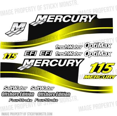 Mercury Outboard 115HP Decal Kit SaltWater OptiMax EFI Decals Stickers 115 HP Yellow