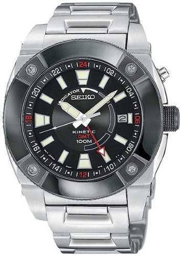 Seiko Men's SUN005 Kinetic GMT Silver-Tone Watch