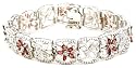 Platinum Overlay Sterling Silver Garnet w/ Diamond Accent Flower Bracelet, 7.25"