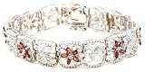 Platinum Overlay Sterling Silver Garnet w/ Diamond Accent Flower Bracelet, 7.25