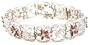 Platinum Plated Sterling Silver Garnet w/ Diamond Accent Flower Bracelet, 7.25"