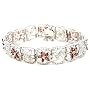 Platinum Overlay Sterling Silver Garnet w/ Diamond Accent Flower Bracelet, 7.25"