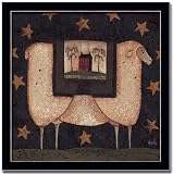 Sheep Star Americana Primitive Folk Art Print Framed