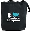Canvas Tote Bag Black " In The Usa It Is Spoken In Filipino " Languaje