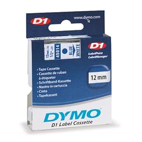 DYMO Labeling Tape, D1, Split Back, Adhesive, Easy Peel, 1 2x23', Blue Print on White Tape by